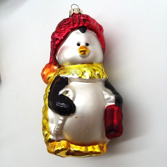 Penguin Christmas Ornament Glass Holiday Tree Metallic Winter Gift Bulb Hanging - Picture 2 of 7